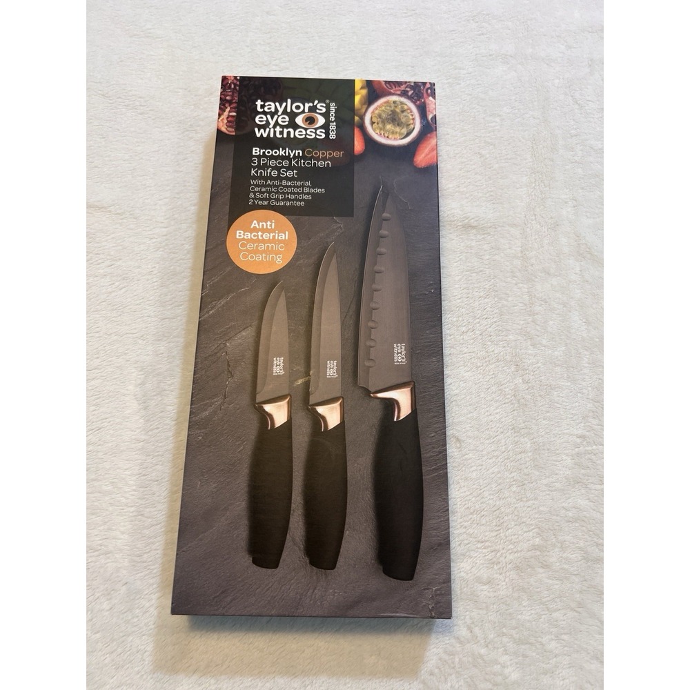 Taylor's Eye Witness Brooklyn Copper 3-Piece Kitchen Knife Set Anti Bacterial